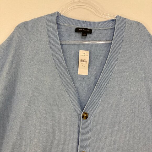 New Ann Taylor size M/L Light Blue V-Neck Button Soft Knit Poncho Sweater - Picture 4 of 11